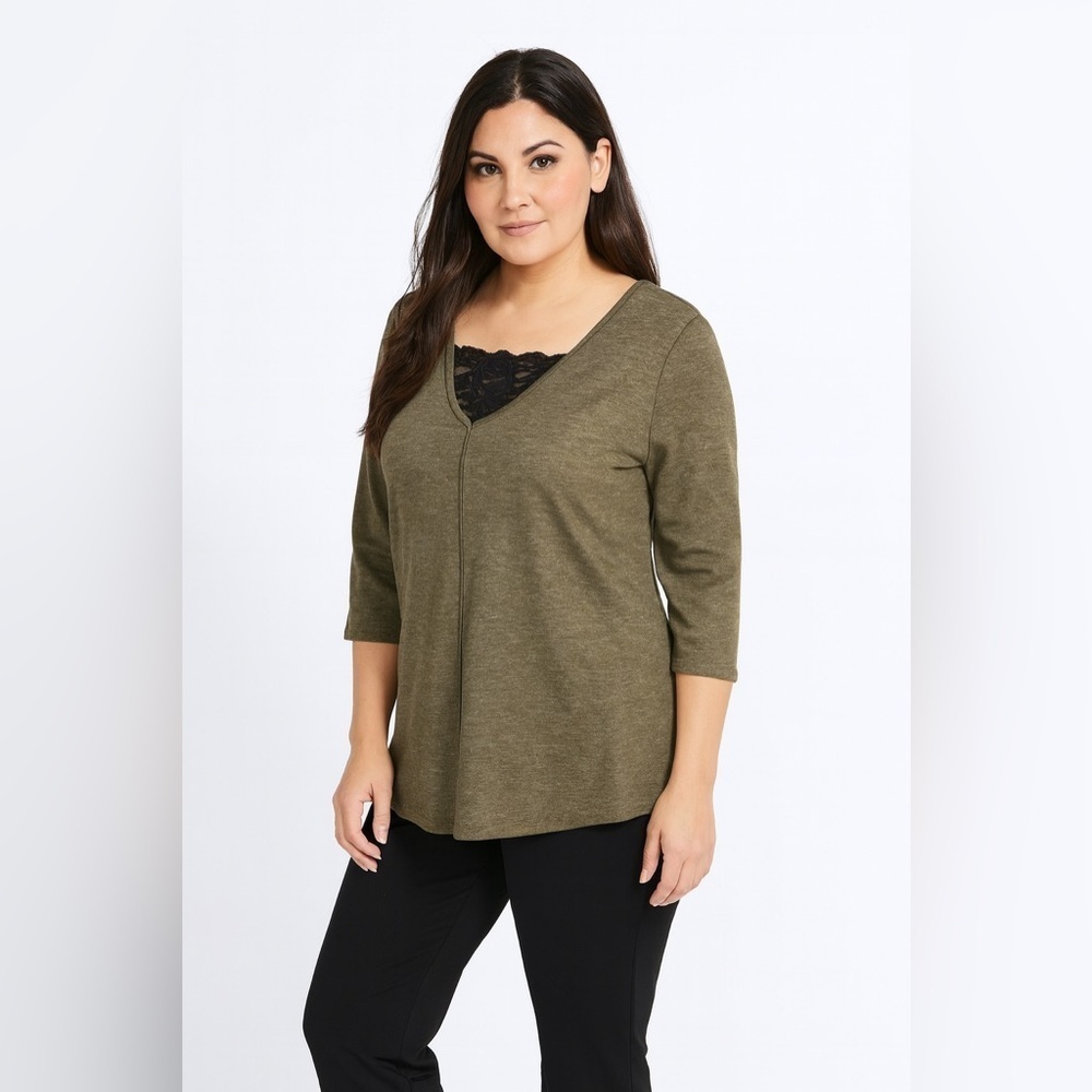 Love Apella Olive Tunic Blouse Size Medium NWT